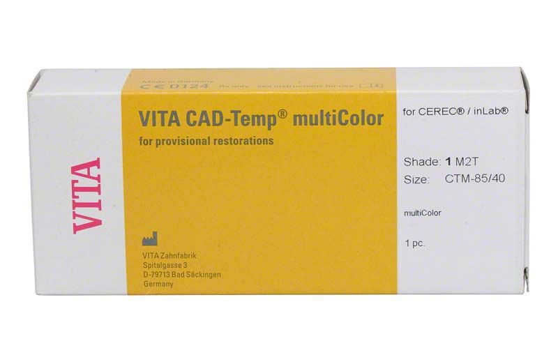 VITA CAD-Temp® multiColor für CEREC®/inLab® Verpackung mit Farbangabe 1M2T.