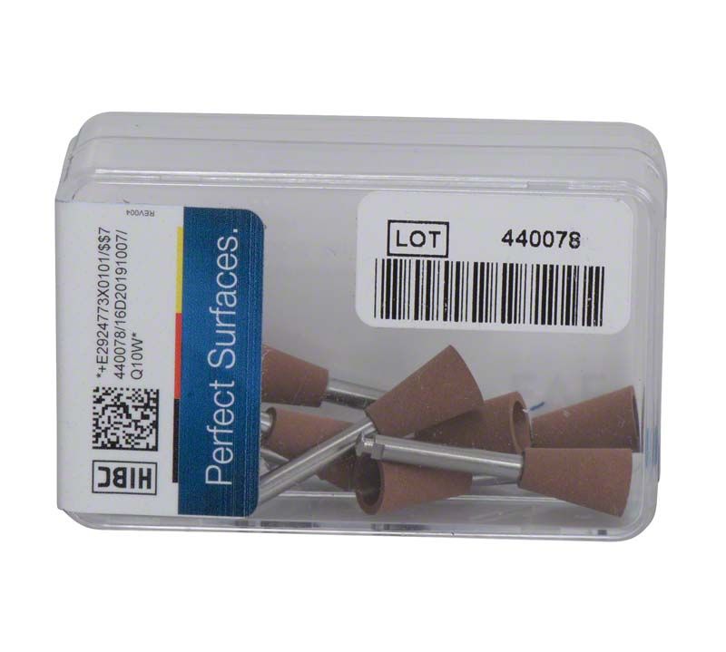 EVEFLEX Polierer Packung mit 10 braunen Schleifköpfen und Metallstielen in Kunststoffbox.