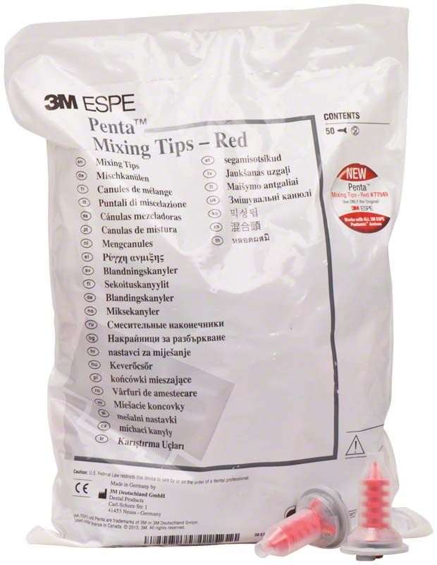 Penta Mischkanülen rot von 3M™ in originaler Verpackung mit zwei Kanülen.