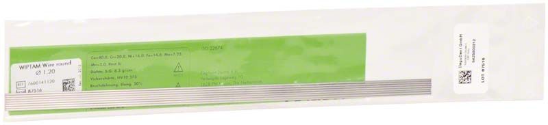 WIPTAM®-Dentaldraht rund Ø 1,2mm in Originalverpackung mit grünem Etikett.
