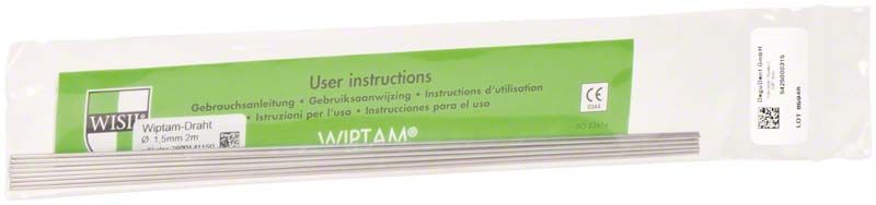 WIPTAM®-Dentaldraht rund Ø 1,5 mm in Verpackung mit Anweisungen.