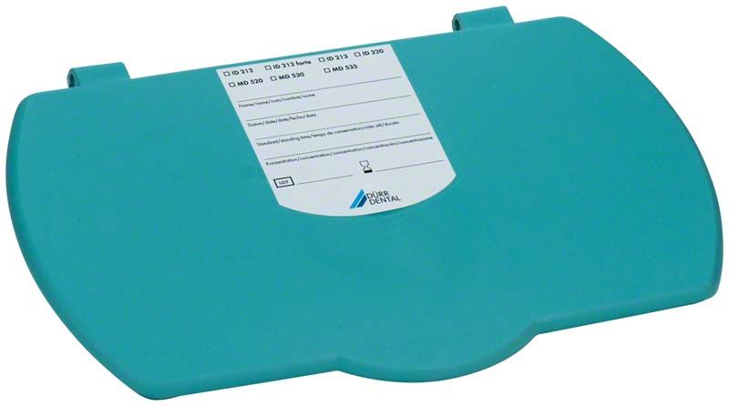 Türkiser Deckel für Hygobox mit Beschriftungsfeld.