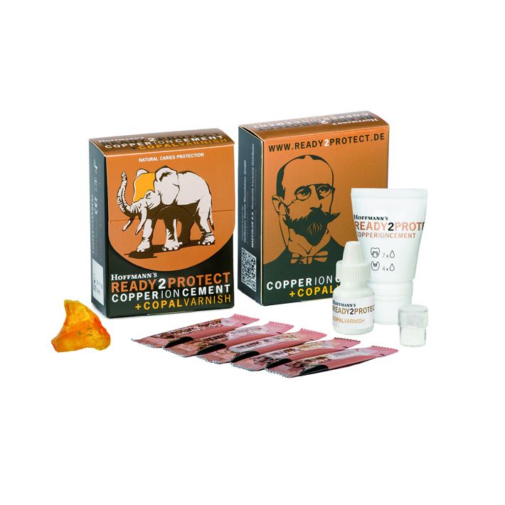 Hoffmann's READY2PROTECT + COPAL Zahnzement-Set mit Verpackung und Zubehör.