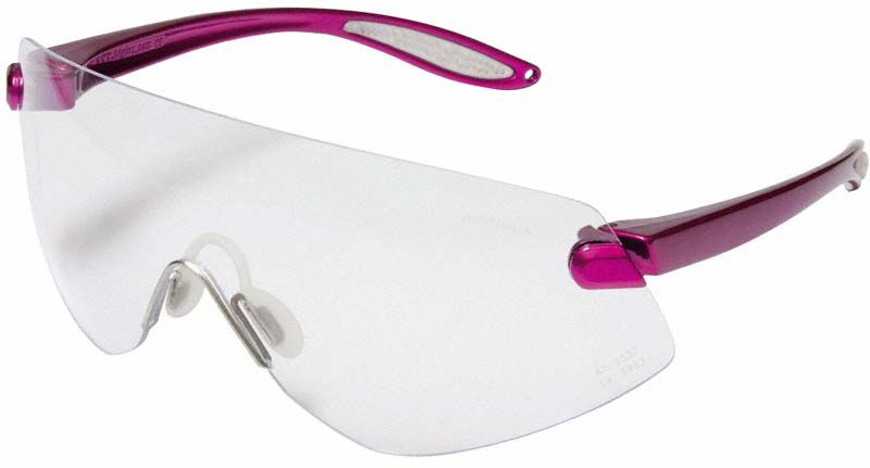 Modische Hager Outback Schutzbrille in Hot Pink mit transparenten Gläsern.