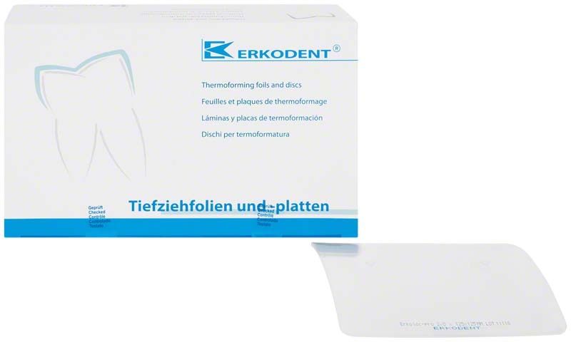 Erkodent-Verpackung mit Erkoloc-pro transparentem Folienblatt, 10er Packung.