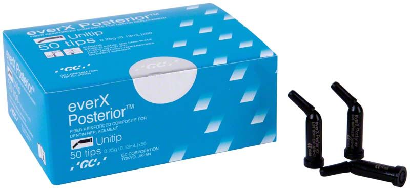 everX Posterior™ Unitips-Verpackung mit drei schwarzen Komposit-Tips.