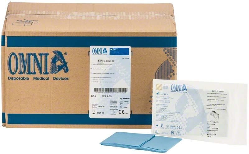 Kartonverpackung und Packung mit blauen OP-Abdecktüchern von Medic-Star.