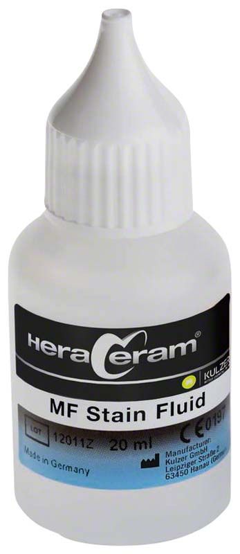 HeraCeram® Malfarbenfluid MF Flasche mit 20 ml Inhalt und Dosierspitze.