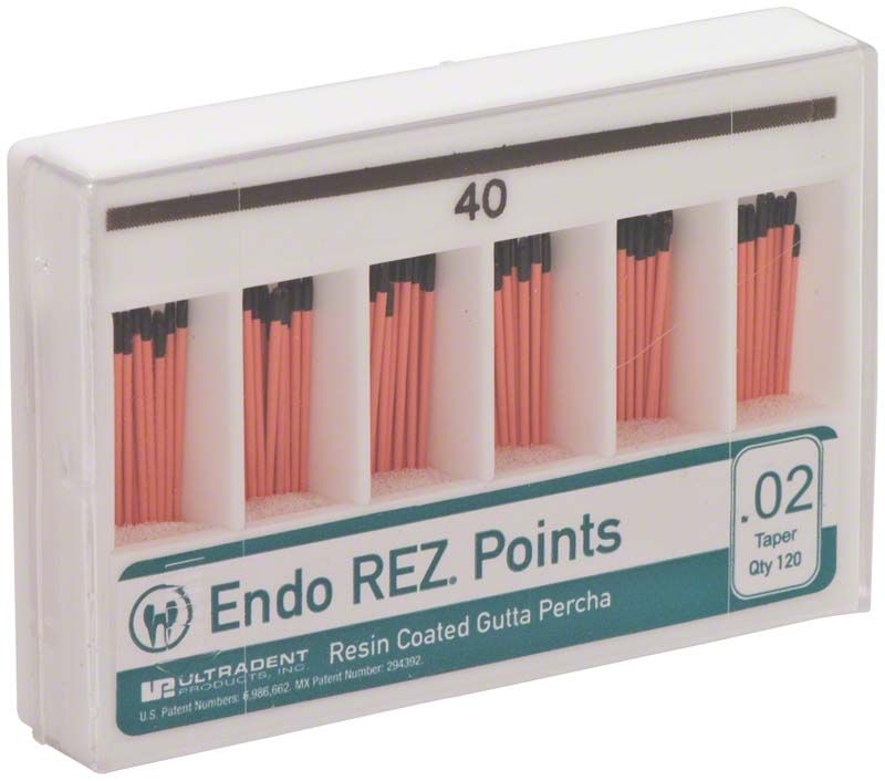 Endodontische Gutta-Percha-Punkte EndoREZ® Taper.02 Gr. 40 in Verpackung