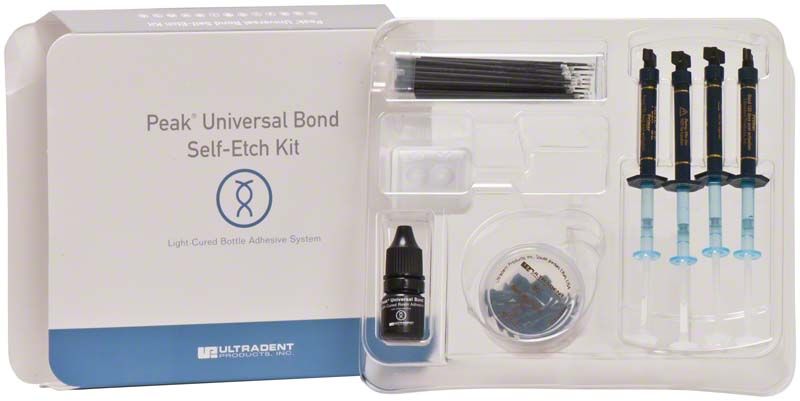 Peak Universal Bond Self-Etch-Kit mit Spritzen und Applikatoren.