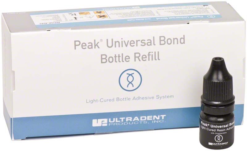 Peak Universal Bond Flasche und Verpackung von Ultradent Products.