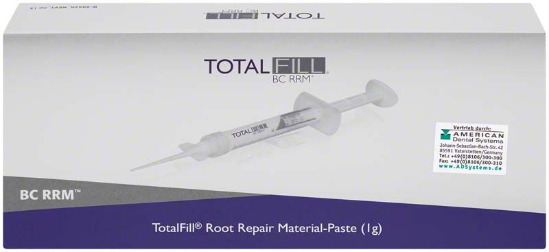 TotalFill® BC RRM™ Paste mit Spritze auf Verpackung.