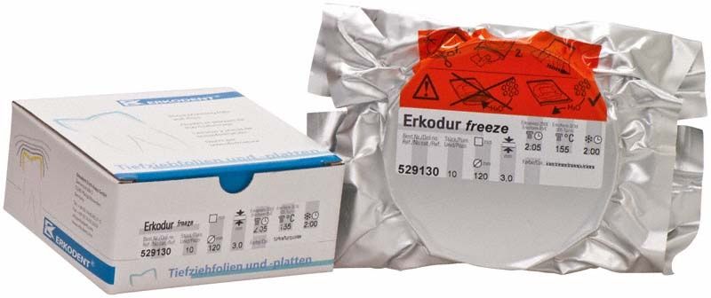 Verpackung von Erkodur freeze 10er, 3,00mm x Ø 120mm, mit Produktinformationen.