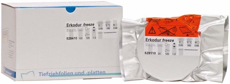 Verpackung von Erkodur freeze 100er mit Produktinformationen auf der Vorderseite.
