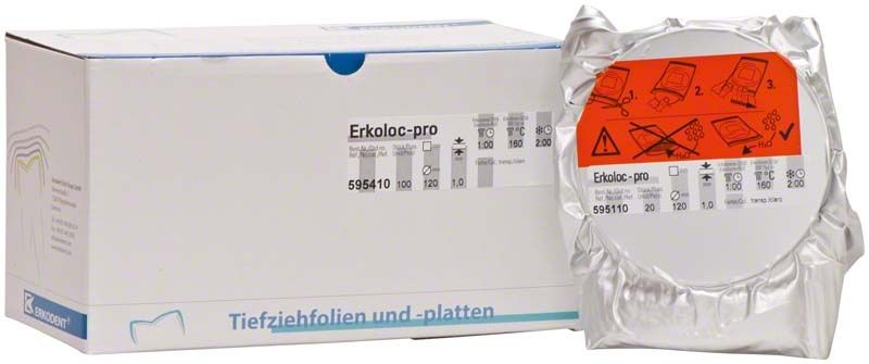 Erkoloc-pro transparente Doppelschicht-Folie, 1,00mm x Ø 120mm, in Verpackung.