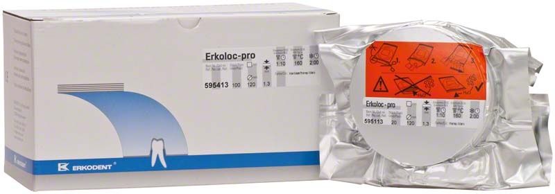 Erkoloc-pro Doppelschicht-Folie für dentalen Einsatz, verpackt in Schachtel und Folie.