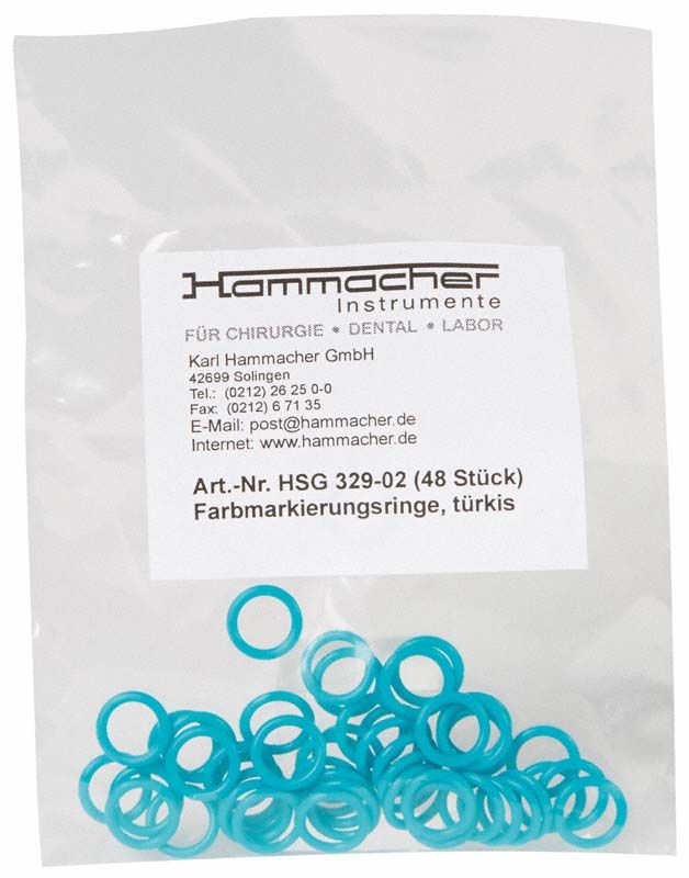 Tüte mit türkisfarbenen Markierungsringen für zahnmedizinische Instrumente.
