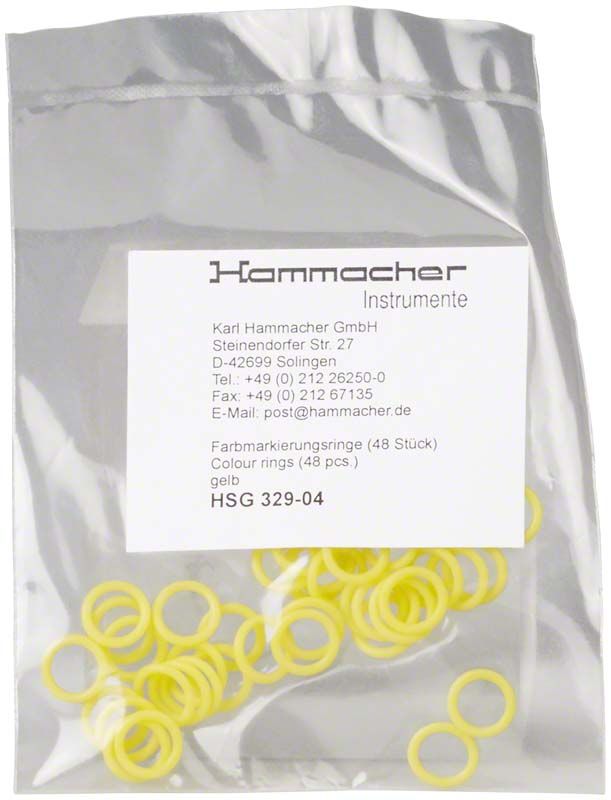 Gelbe Farbmarkierungsringe in transparenter Verpackung mit Etikett.