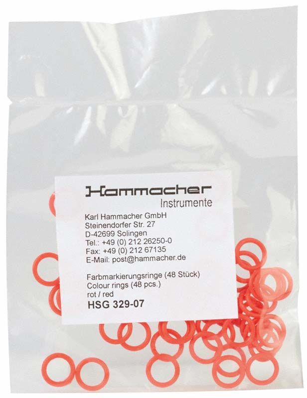 Farbring rot in Plastiktüte mit Etikett der Firma Hammacher Instrumente.