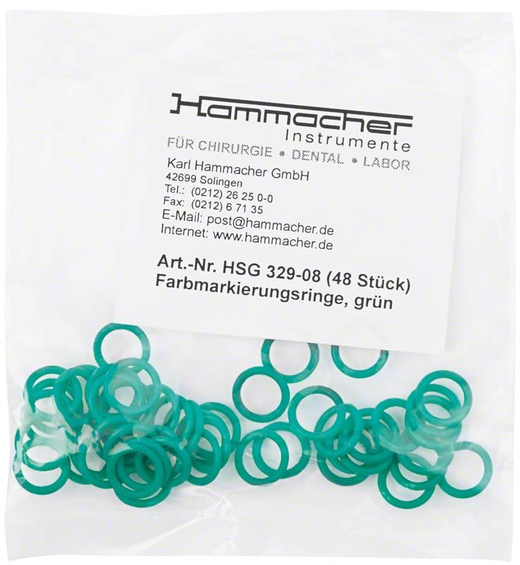 Farbringe grün in transparenter Verpackung mit Herstellerinformationen.