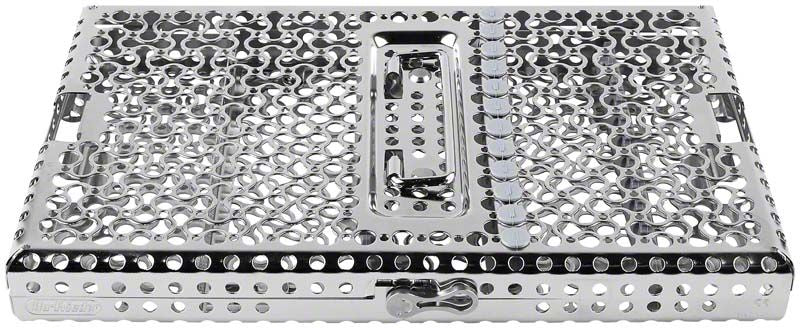 Metallische IMS Infinity Series Container Kassette in grauer Farbe mit perforiertem Design.