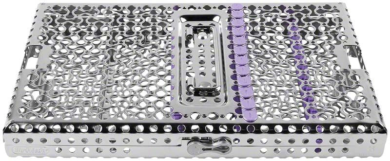 Metallische IMS Infinity Series Kassette in Lila zur Instrumentenaufbewahrung.