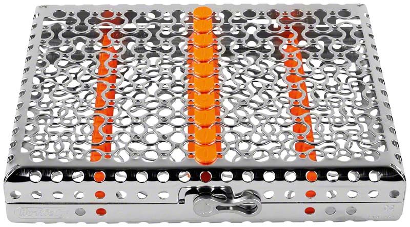 Metallkassette mit orangefarbenen Einsätzen der IMS Infinity Serie.