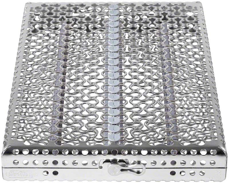 Metallkassette zur Aufbewahrung von 20 dentalen Instrumenten.