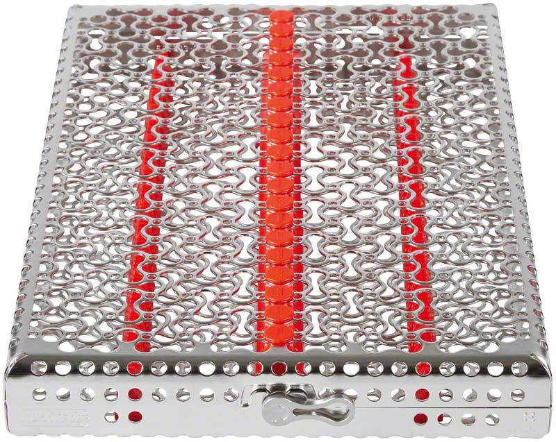 Metallische Instrumentenkassette mit rotem Akzent für 20 Instrumente.