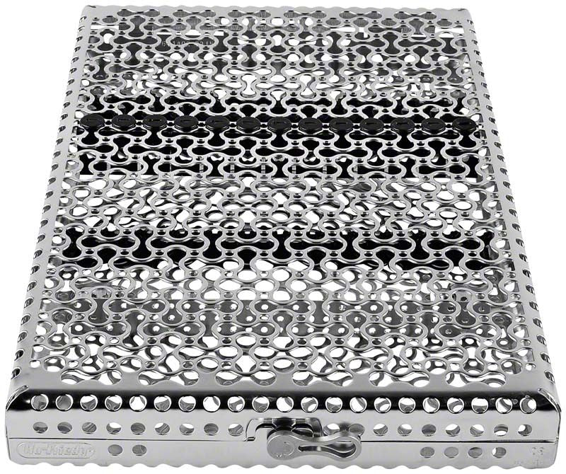 Schwarze IMS Kassette Signature für 13 Instrumente aus Edelstahl.