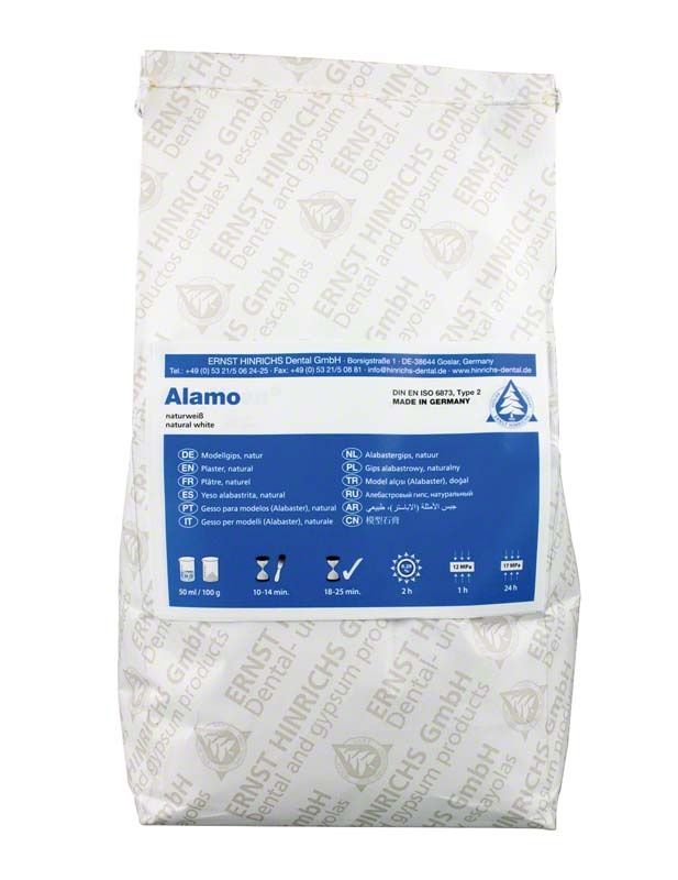 Alamo 5kg Beutel Naturgips mit blauer Etikettierung und Herstellerinformationen.