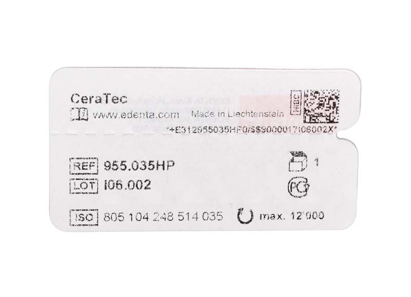 CeraTec gelb Flamme Etikett mit technischen Spezifikationen und Herstellerinformationen.