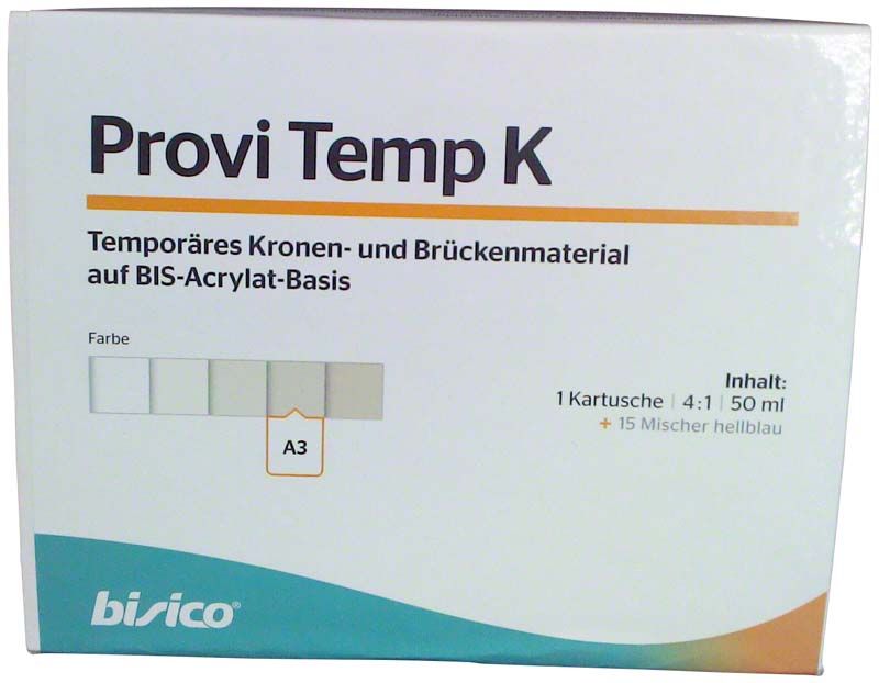 Provi Temp K Kartusche A3 Verpackung mit Farbmuster und Produktinformationen.