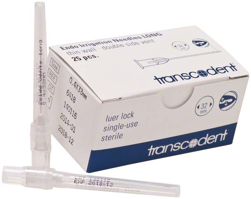 Sterile Endo-Spülkanülen 27G mit Luer-Lock, einzeln verpackt.