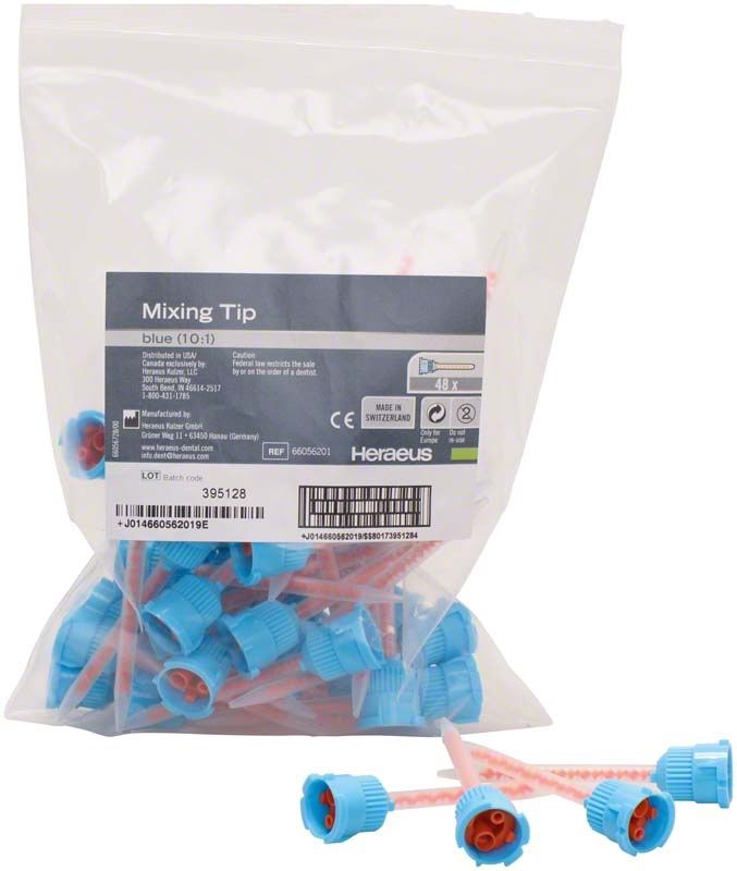 Mischkanülen PreVISION® Temp 10:1 blau in transparenter Verpackung.