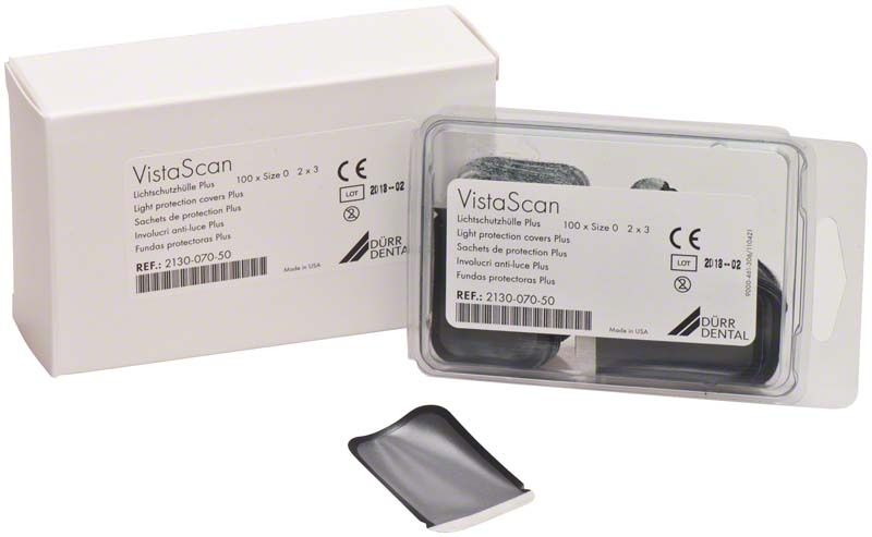 VistaScan Lichtschutzhüllen Plus für Speicherfolien, 100 Stück, Gr. 0, in Verpackung.