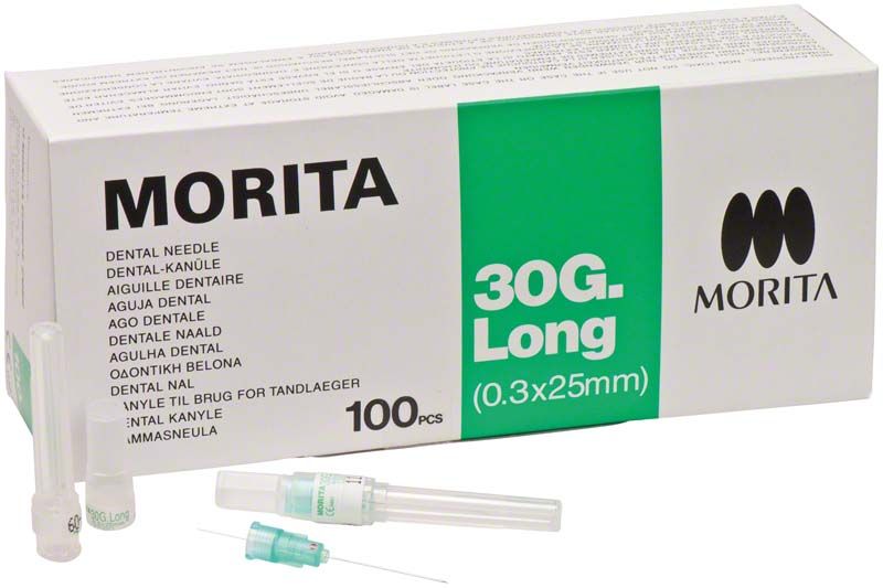 MORITA Injektionskanülen 100 Stück, 30G lang, in Verpackung.