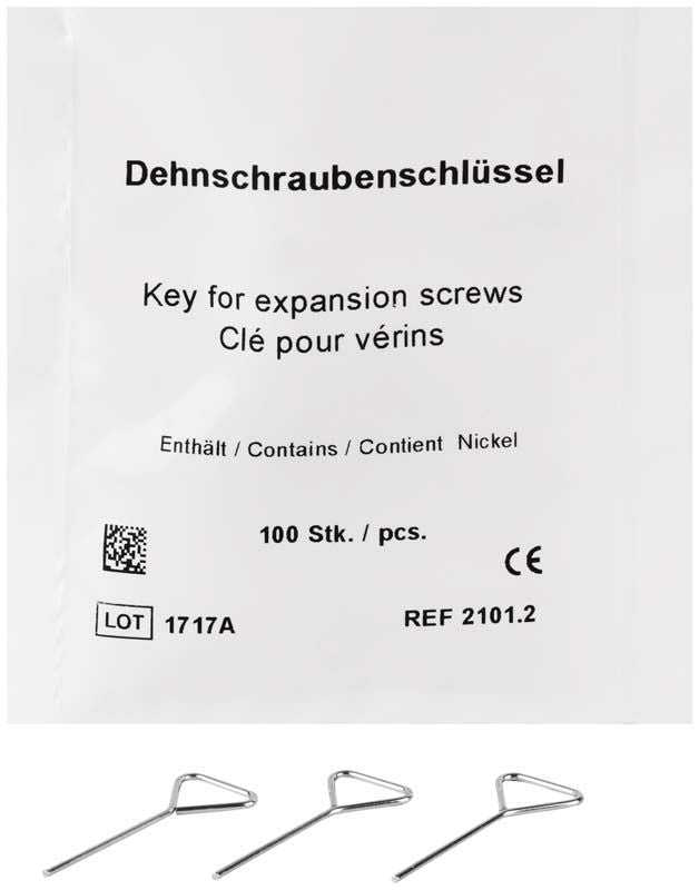 Dehnschraubenschlüssel-Verpackung mit dreieckigen Schlüsseln und Produktspezifikationen.
