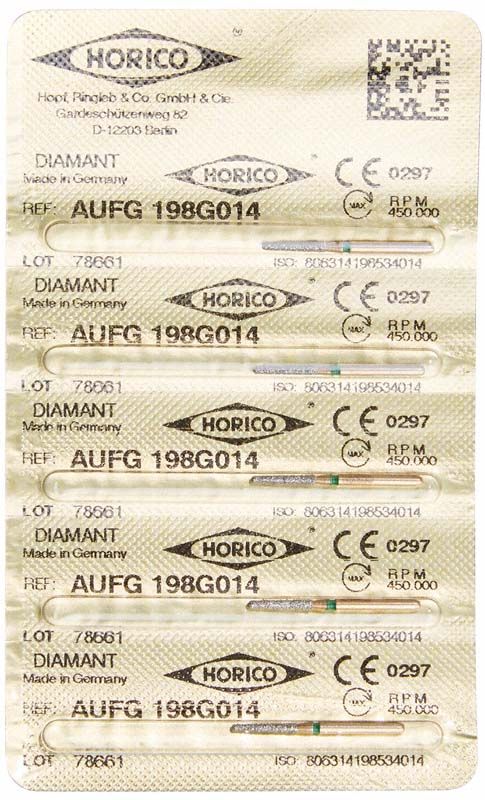Verpackung von Löwenschleifer AuFG 198G 014 Diamant-Instrumenten.