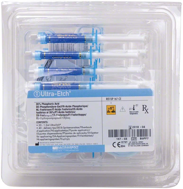 Ultra-Etch™ Econo Kit mit 35% Phosphorsäure-Ätzgel in Spritzen.