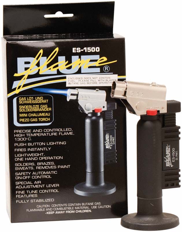 Blue-Flame 1500 Dentalbrenner mit Verpackung und Piezo-Zündung.