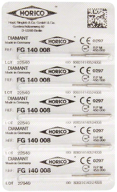 Etiketten der Diamant FG 140 008 Schleifinstrumente von Horico.
