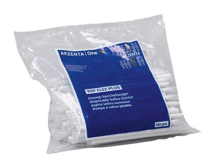 Einweg-Speichelsauger TOP FLEX PLUS in transparenter Verpackung, 100 Stück.