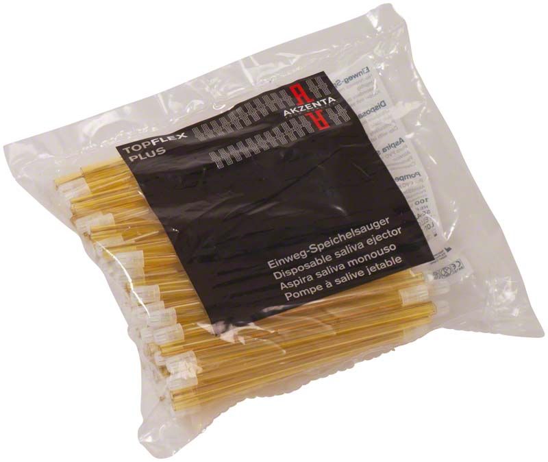 Einmal-Speichelsauger TOP FLEX PLUS 145mm in transparenter Verpackung.