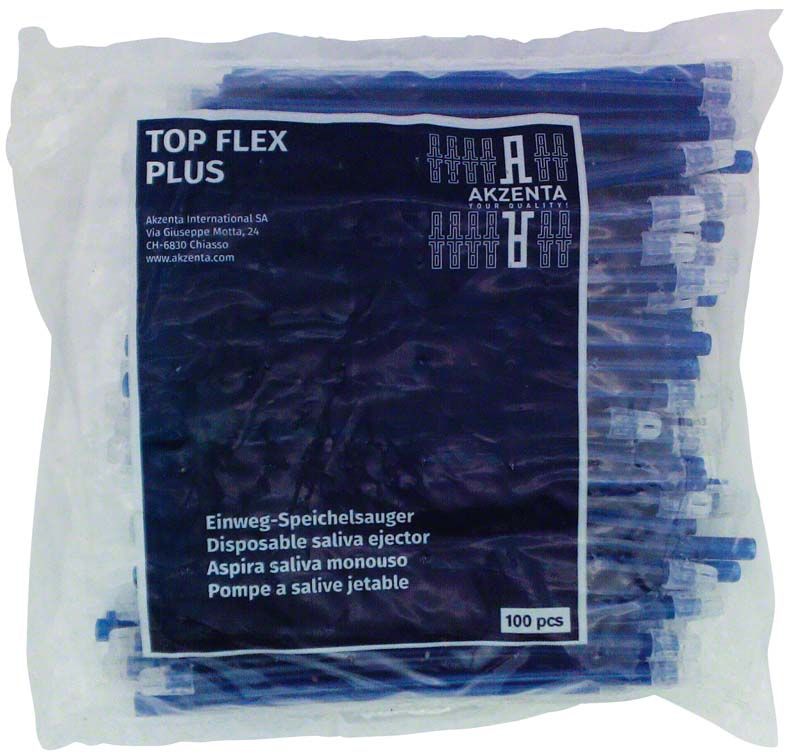 Einmalspeichelsauger TOP FLEX PLUS 145mm dunkelblau in Verpackung.