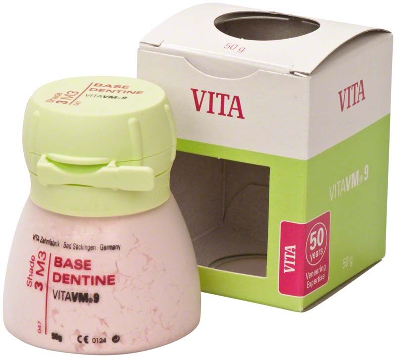 VM9 3D Base Dentin 50g 3M3 in Originalverpackung mit beige-rosa Farbton.