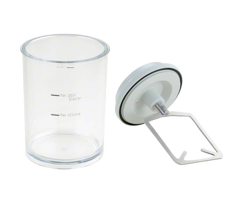 Anmischbecher mit Rührwerk aus Polycarbonat, 700ml, mit Füllmarkierungen.