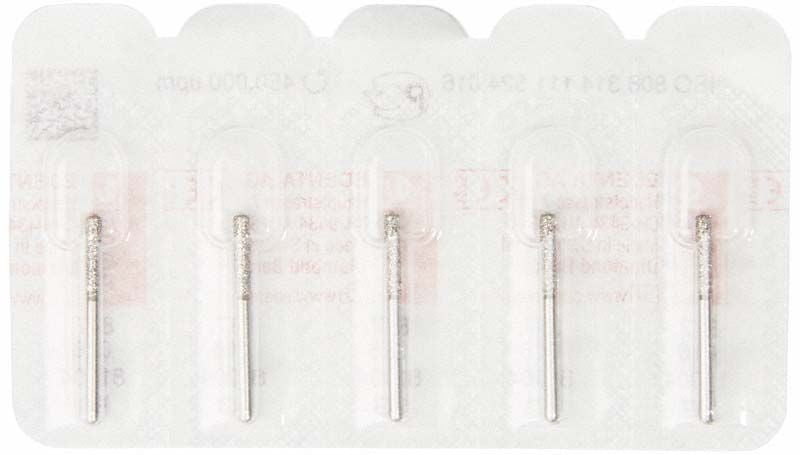Blisterpackung mit vier Diamantbohrern FG 837 016 für Zahnmedizin.