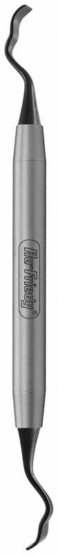 Zahnmedizinischer Knochenschaber Buser Black Line mit gebogenem Doppelinstrument.