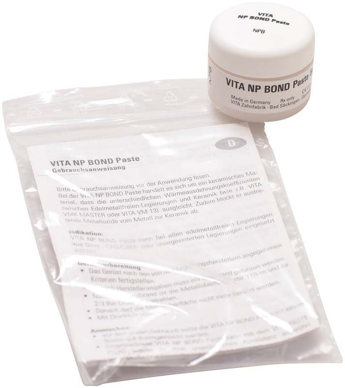 VITA NP BOND Paste 5g im weißen Behälter mit Gebrauchsanweisung in Kunststoffbeutel.